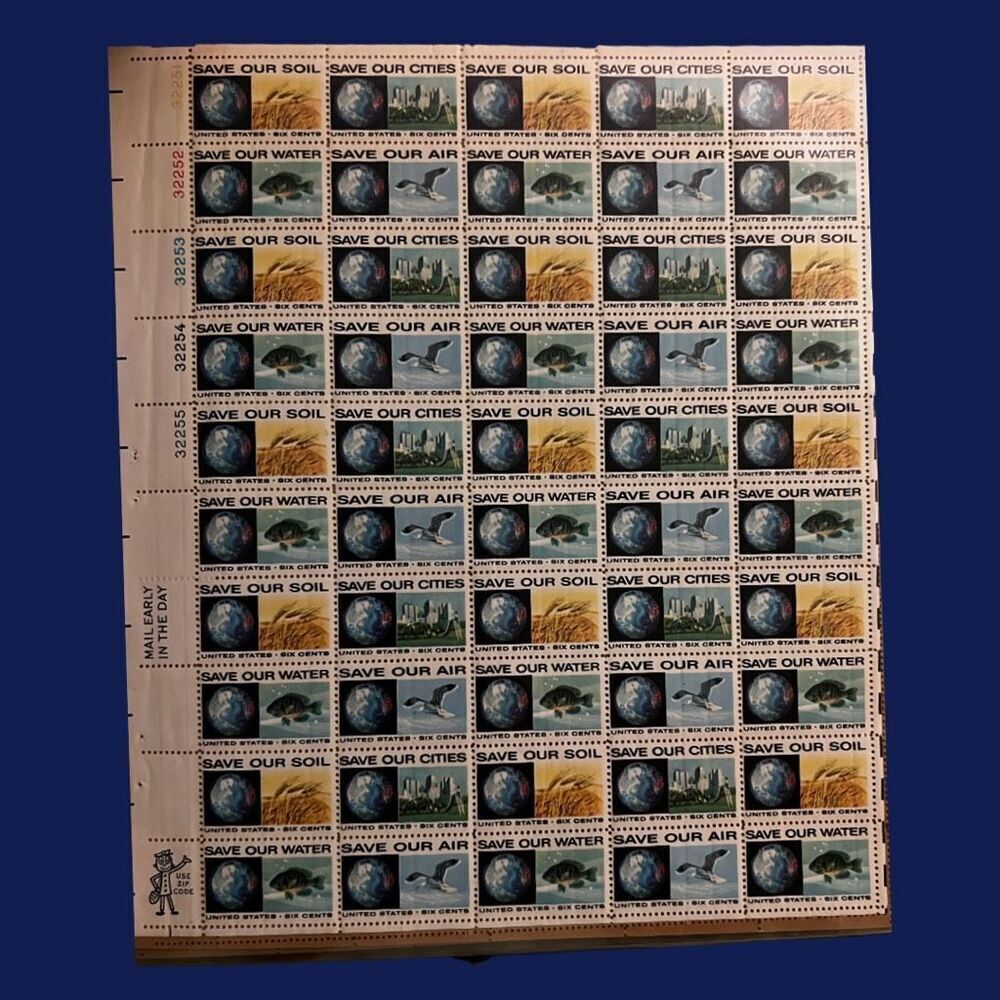 MNH 1970 Anti-Pollution 6c Sheet of 50 Stamps Scott #1410-13